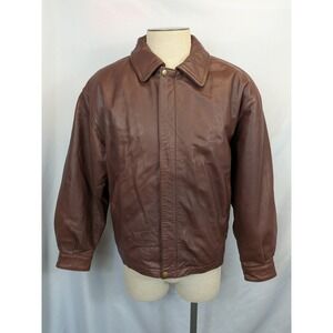 Vintage Merit Awards Leather Jacket Medium Brown Bomber Aviator Blue Lining M